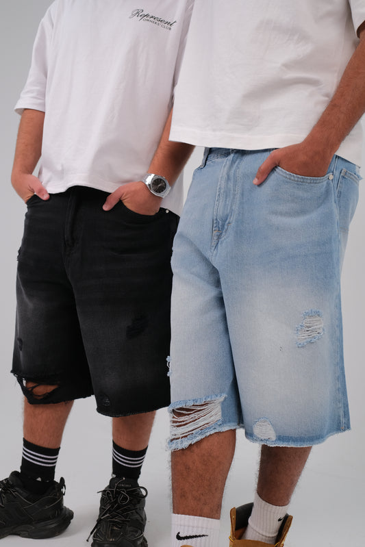RIPPED BAGGY FIT DENIM SHORT